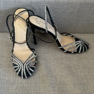 Jessica Simpson Black Rhinestone Strappy High Heels